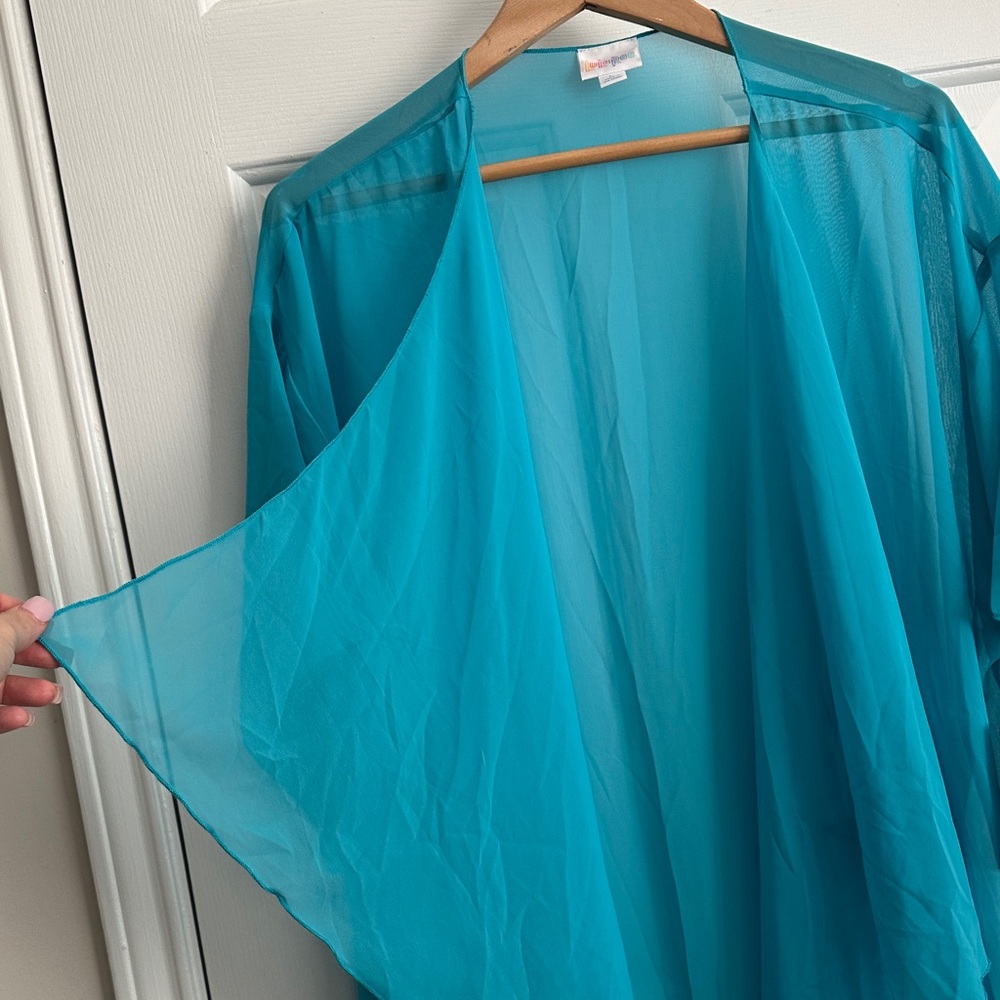 LuLaRoe Teal and Yellow Fringe Kimono - Picture 7 of 7